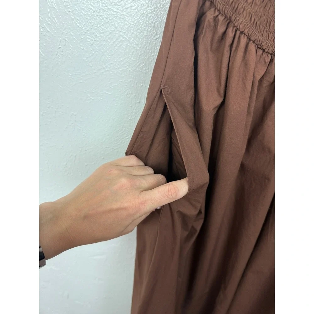 NWT J.Crew Smocked One-Shoulder Midi Dress Brown Cotton Poplin Size XS - Picture 6 of 12